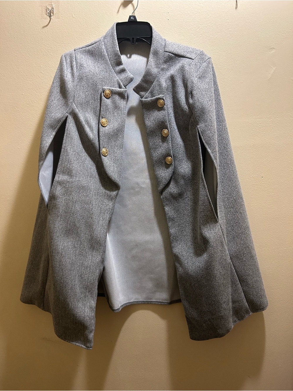Women Gray Double-Breasted Military Style Coat